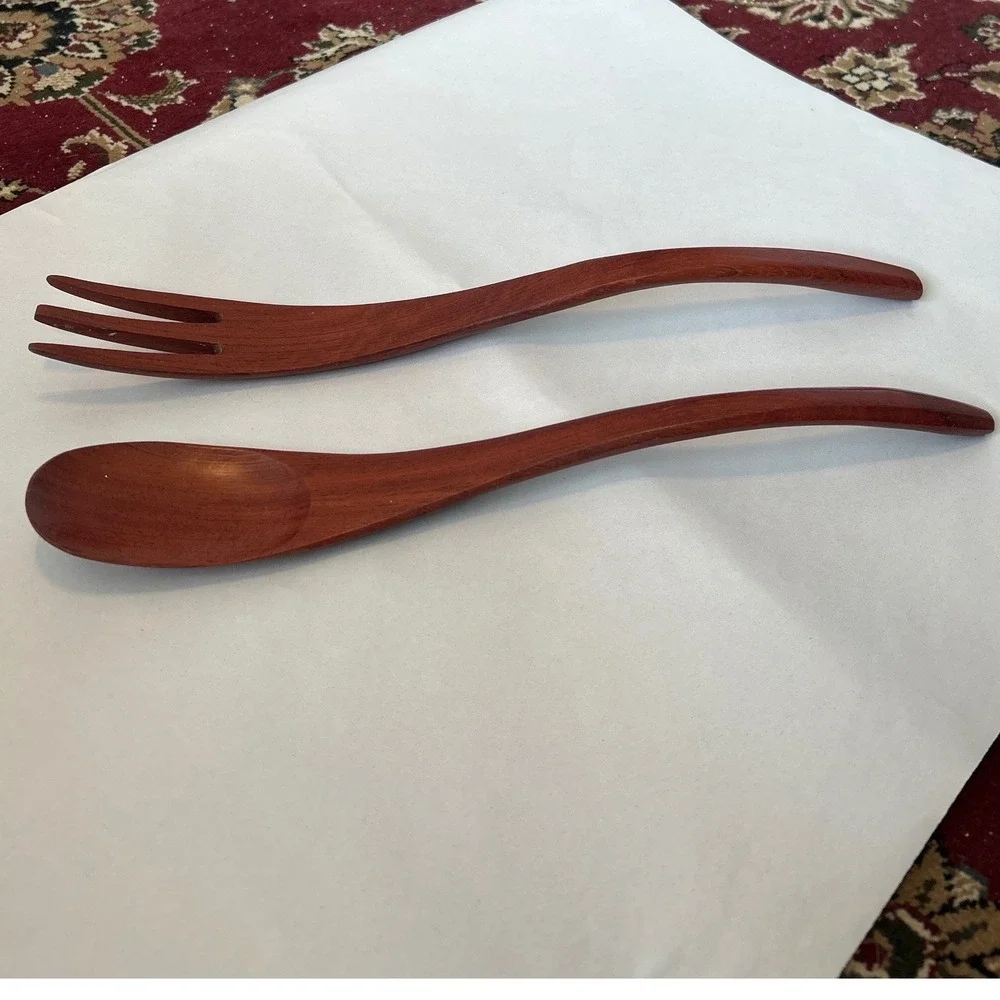 Wooden Salad Servers Spoon Fork Set Serving‎ Utensils Kitchen Tools